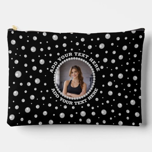 Personalized Photo with Pearls Circle on Black アクセサリーポーチ (正面)