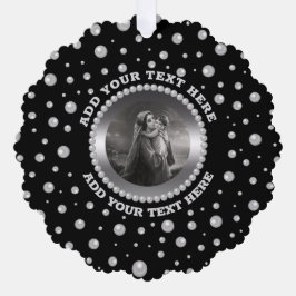 Personalized Photo with Pearls Circle on Black オーナメントカード