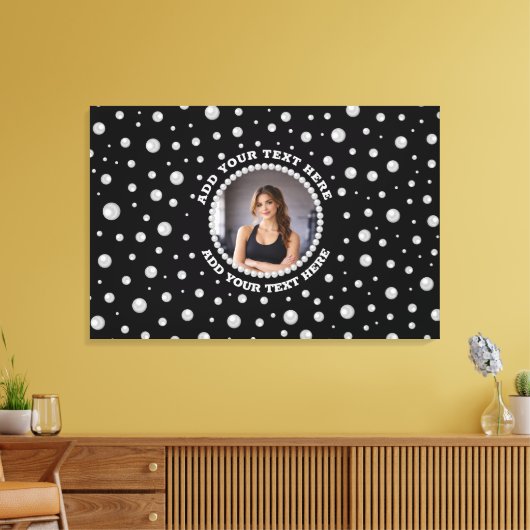 Personalized Photo with Pearls Circle on Black キャンバスプリント (インサイチュ (リビング))