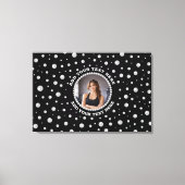 Personalized Photo with Pearls Circle on Black キャンバスプリント (正面)