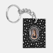 Personalized Photo with Pearls Circle on Black キーホルダー (正面左)
