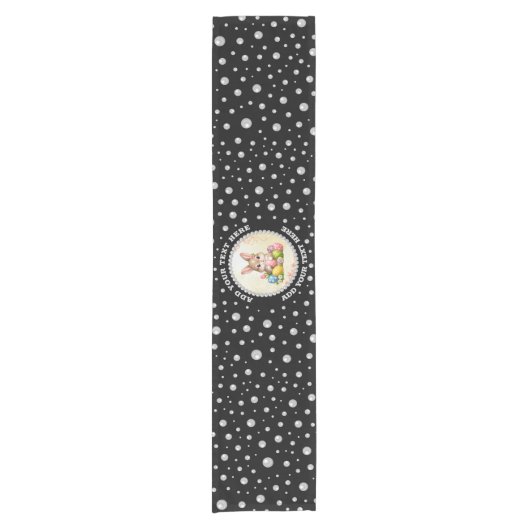 Personalized Photo with Pearls Circle on Black ショートテーブルランナー (正面)