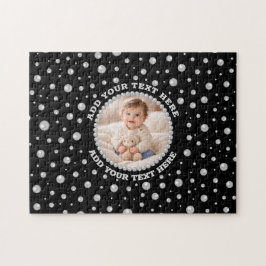 Personalized Photo with Pearls Circle on Black ジグソーパズル