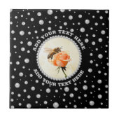 Personalized Photo with Pearls Circle on Black タイル (正面)