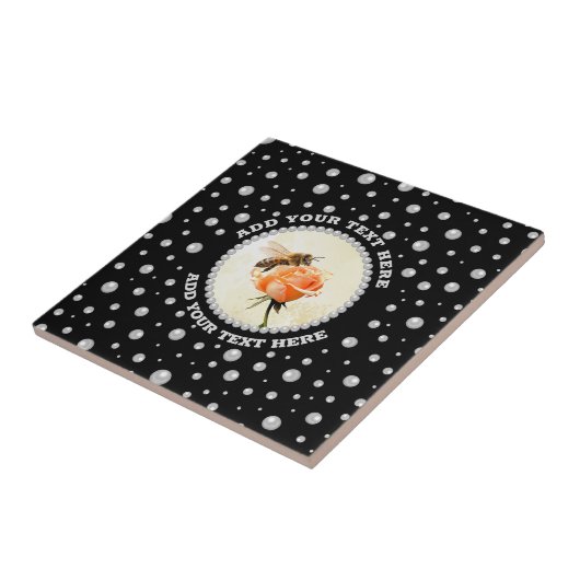Personalized Photo with Pearls Circle on Black タイル (側面)
