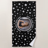 Personalized Photo with Pearls Circle on Black ビーチタオル (正面)