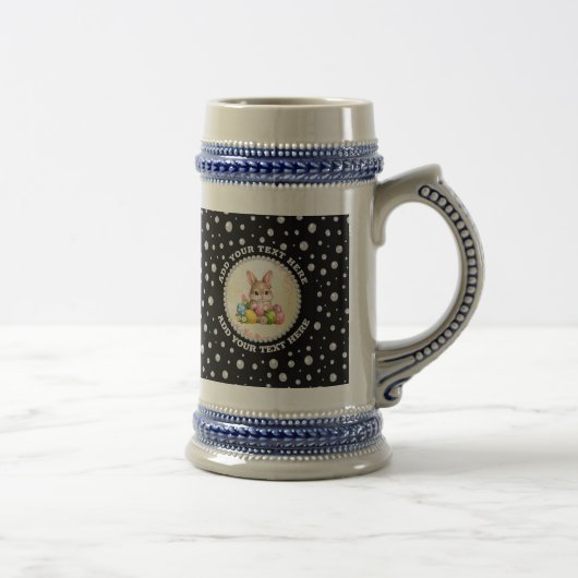 Personalized Photo with Pearls Circle on Black ビールジョッキ (右)