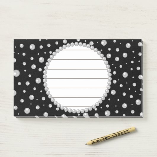 Personalized Photo with Pearls Circle on Black ポストイット (デスク)