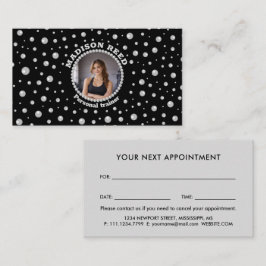 Personalized Photo with Pearls Circle on Black 予約カード