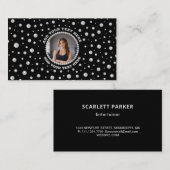 Personalized Photo with Pearls Circle on Black 名刺 (正面/裏面)