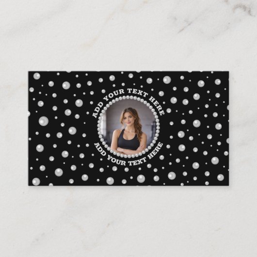 Personalized Photo with Pearls Circle on Black 名刺 (正面)