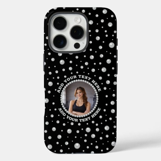 Personalized Photo with Pearls Circle on Black Case-Mate iPhoneケース (裏面)