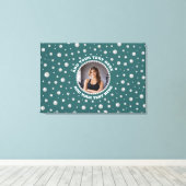 Personalized Photo with Pearls Circle on Teal キャンバスプリント (インサイチュ (ウッドフロア))