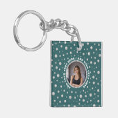 Personalized Photo with Pearls Circle on Teal キーホルダー (正面左)