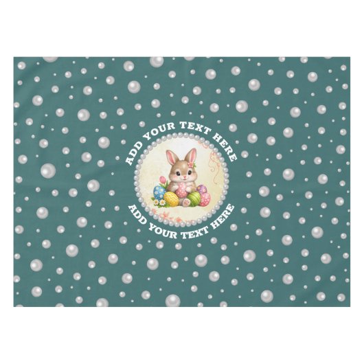Personalized Photo with Pearls Circle on Teal テーブルクロス (正面(横))