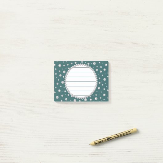 Personalized Photo with Pearls Circle on Teal ポストイット (デスク上)