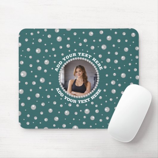 Personalized Photo with Pearls Circle on Teal マウスパッド (マウス)