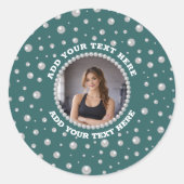 Personalized Photo with Pearls Circle on Teal ラウンドシール (正面)