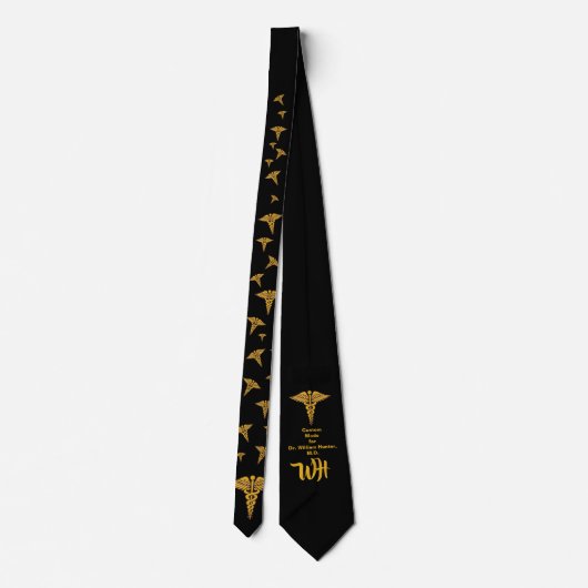 Personalized Physician's Caduceus Neck Tie ネクタイ (裏面)