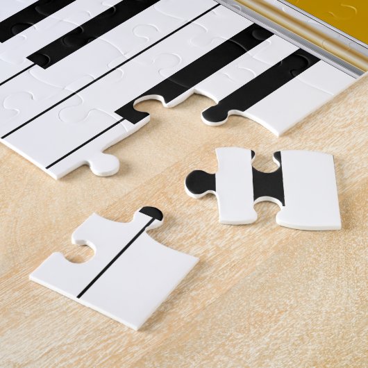 Personalized Piano Keys Black Quatrefoil on Gold ジグソーパズル (側面)