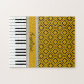 Personalized Piano Keys Black Quatrefoil on Gold ジグソーパズル (横)