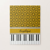 Personalized Piano Keys Black Quatrefoil on Gold ジグソーパズル (縦)