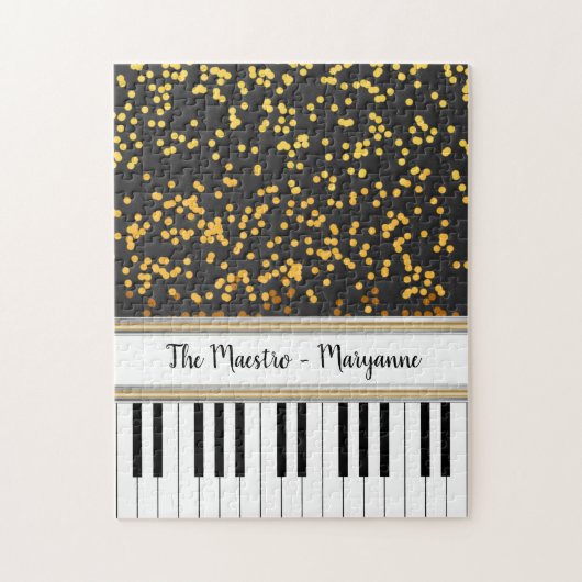 Personalized Piano Keys Gold Polka Dots Pattern ジグソーパズル (縦)