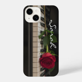 Personalized Piano with a red rose - romantic iPhone 14ケース