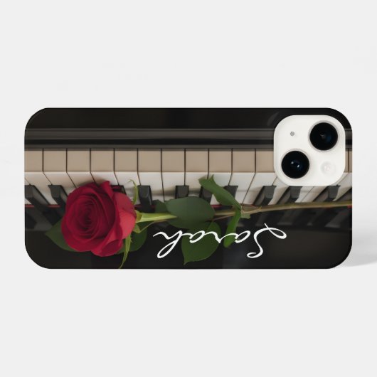 Personalized Piano with a red rose - romantic iPhoneケース (裏面横)