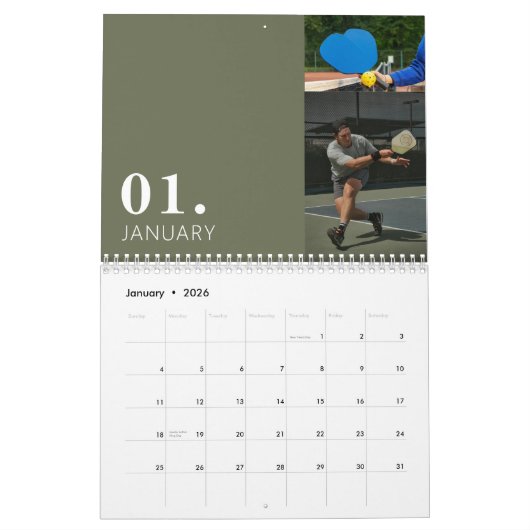 Personalized Pickleball Photo Calendar カレンダー (1月 2026)