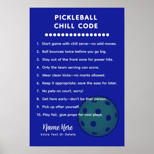 Personalized Pickleball Rules CHILL CODE ポスター (正面)