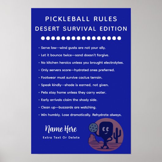 Personalized Pickleball Rules Desert Survival ポスター (正面)