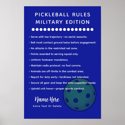 Personalized Pickleball Rules MILITARY EDITION ポスター (正面)