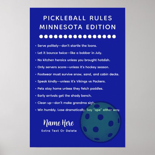 Personalized Pickleball Rules Minnesota Edition ポスター (正面)