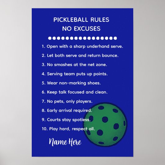 Personalized Pickleball Rules NO EXCUSES Gift ポスター (正面)
