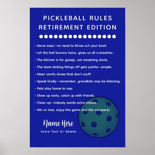Personalized Pickleball Rules RETIRE EDITION ポスター (正面)