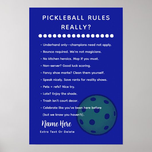 Personalized Pickleball Rules SARASTIC EDITION ポスター (正面)