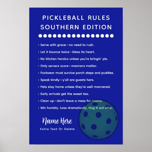 Personalized Pickleball Rules Southern Edition ポスター (正面)
