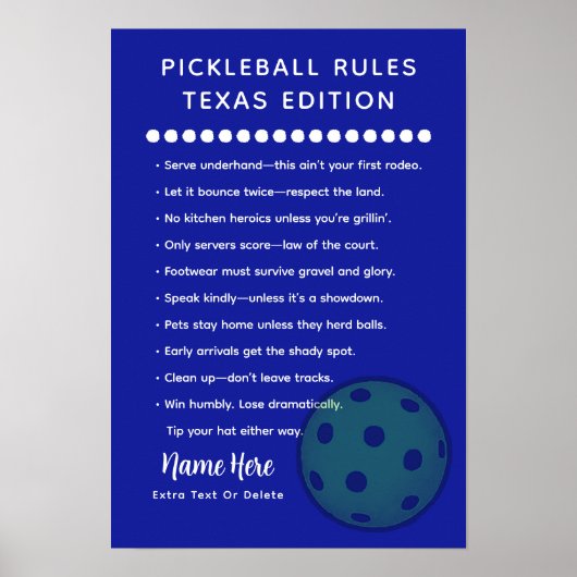 Personalized Pickleball Rules Texas Edition Poster ポスター (正面)