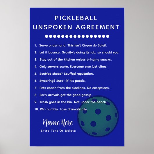 Personalized Pickleball Rules UNSPOKEN ポスター (正面)