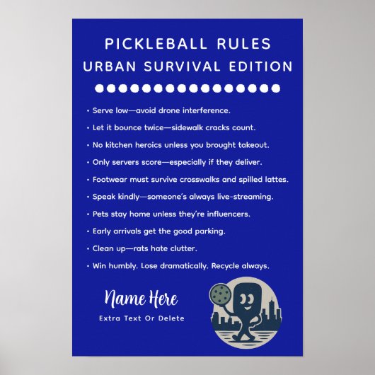 Personalized Pickleball Rules Urban Survival ポスター (正面)