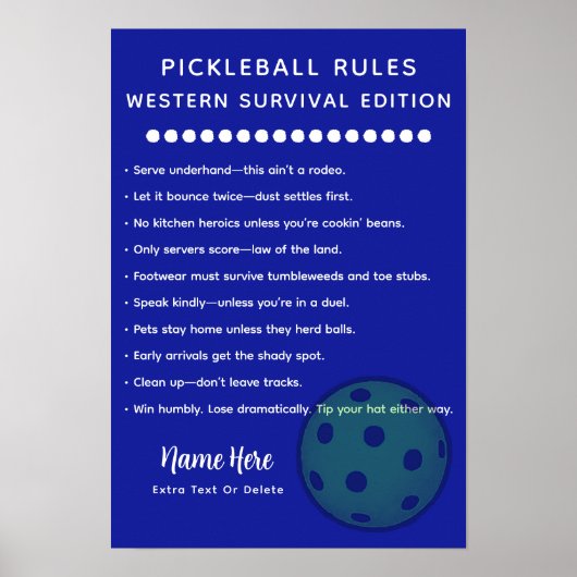 Personalized Pickleball Rules Western Survival ポスター (正面)