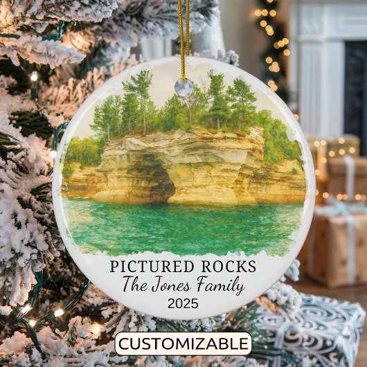 Personalized Pictured Rocks Ornament, Michigan セラミックオーナメント