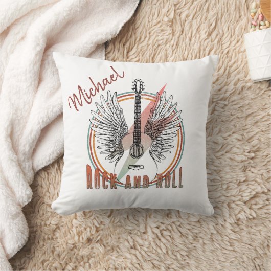 Personalized pillow Rock and Roll, guitare et aile クッション (ブランケット)