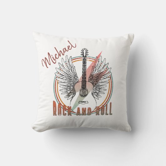 Personalized pillow Rock and Roll, guitare et aile クッション (正面)