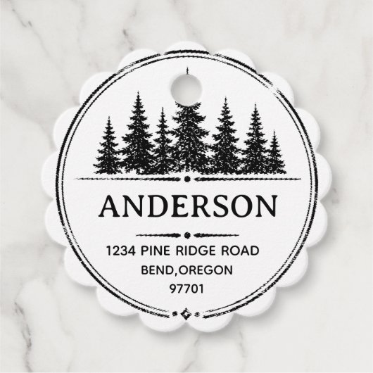 Personalized Pine Trees Return Address family name フェイバータグ (正面)
