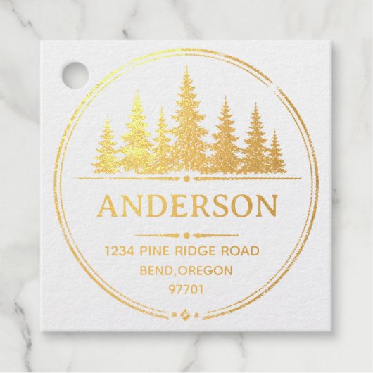 Personalized Pine Trees Return Address family name フェイバータグ (正面)