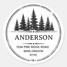 Personalized Pine Trees Return Address family name ラウンドシール