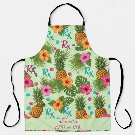Personalized Pineapple & Hibiscus Pharmacy エプロン (正面)