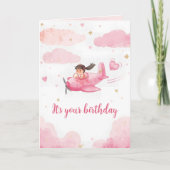 Personalized Pink Airplane Birthday Card カード (正面)